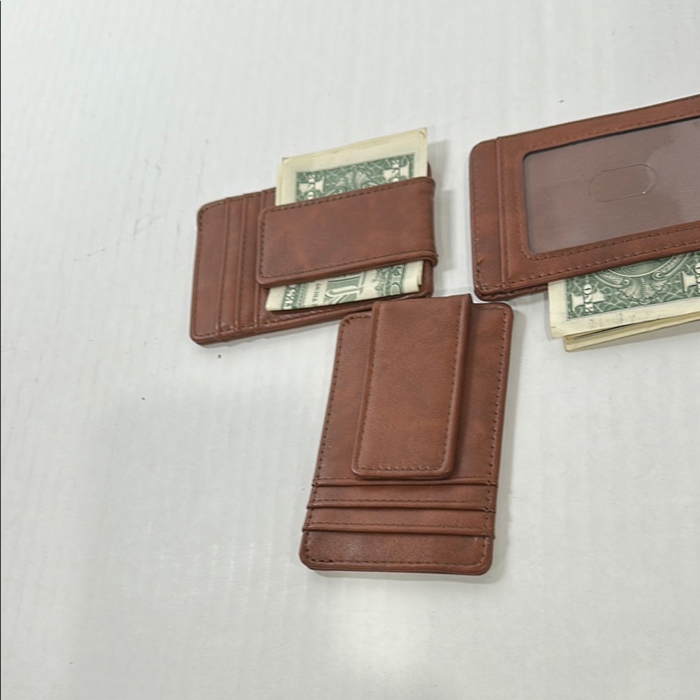 5 Brown Leather Wallets with magnetic/money clip